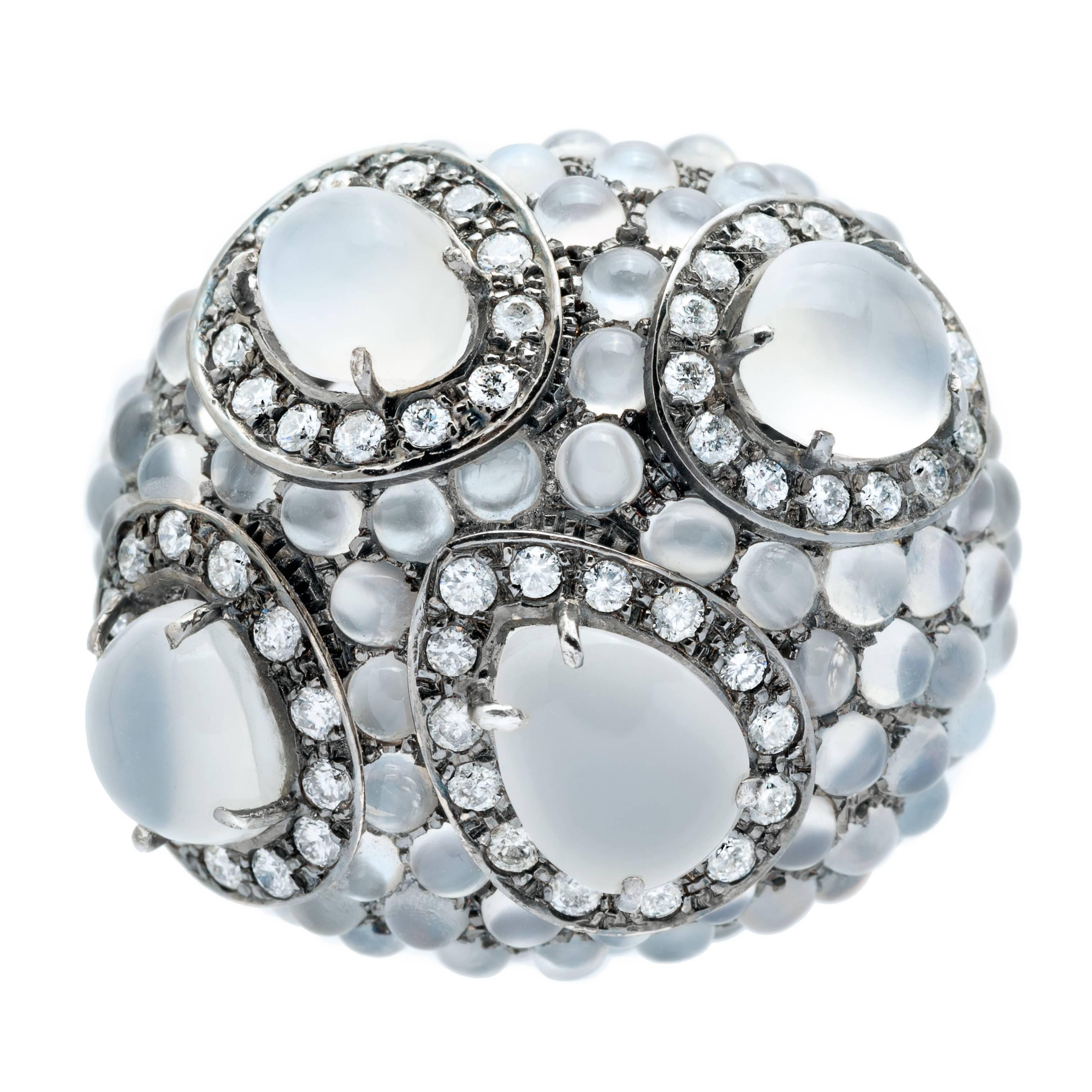 Hedy Martinelli Burnished Gold Moonstone White Diamond Pave Ring For Sale