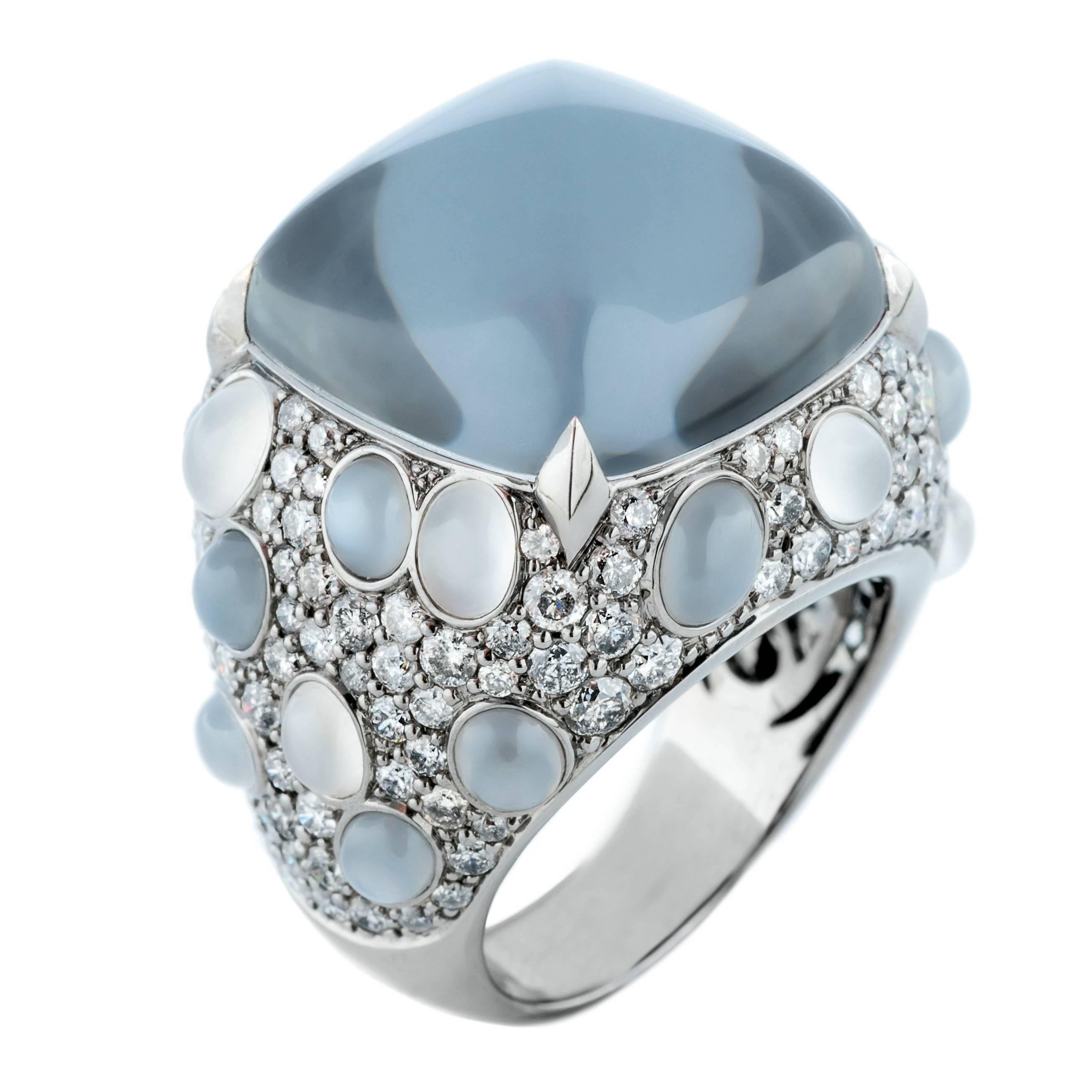 Hedy Martinelli Grey Topaz White Diamond Moonstone Ring For Sale
