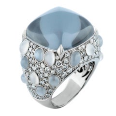 Hedy Martinelli Grey Topaz White Diamond Moonstone Ring