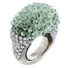 Hedy Martinelli Green Sapphire White Diamond Gold Cocktail Ring