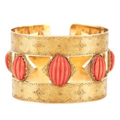 Buccellati Yellow Gold and Coral Cuff Bracelet