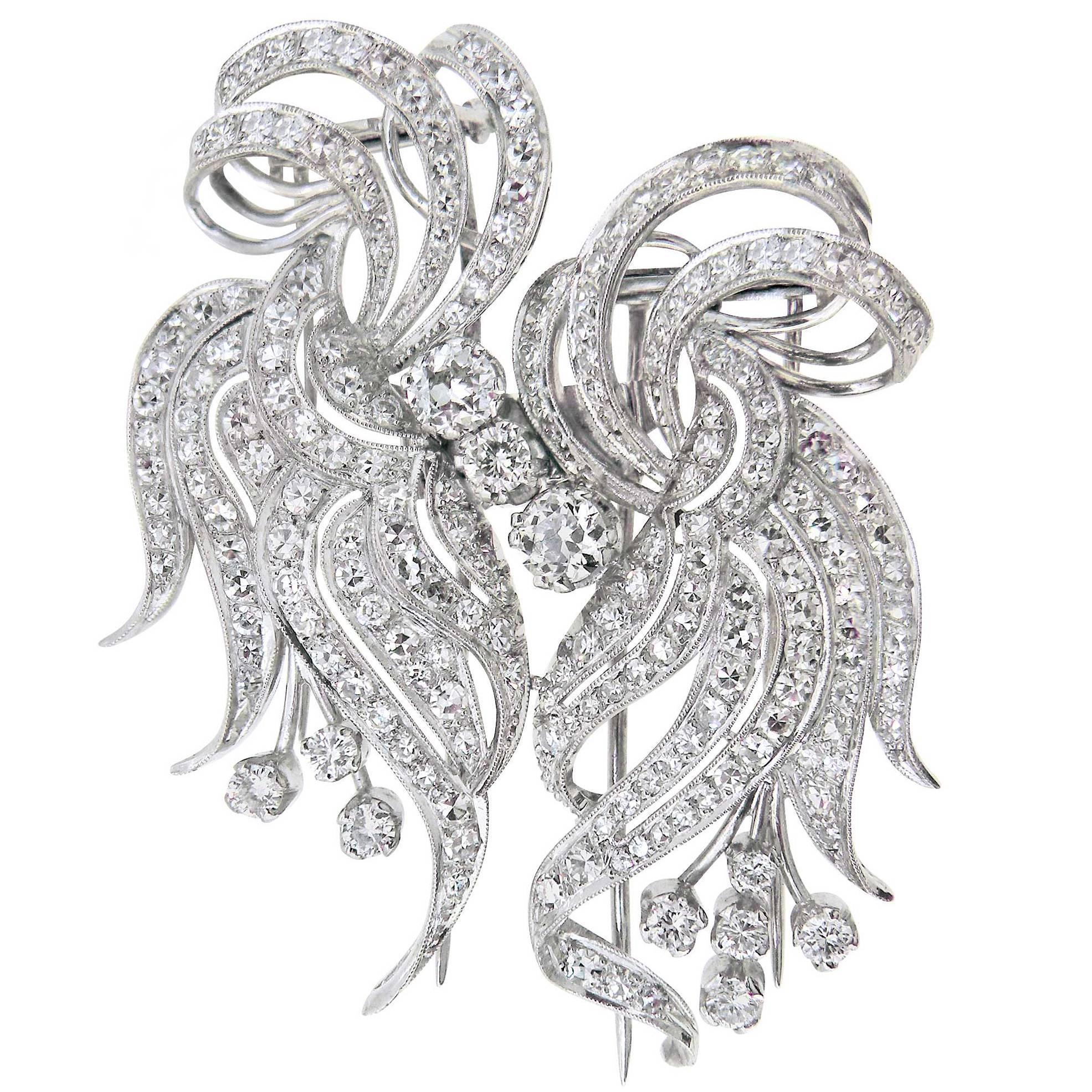 Ribbon Spray Brooch with Approximately 7.00 Carat Diamonds Set in 18 Carat Gold