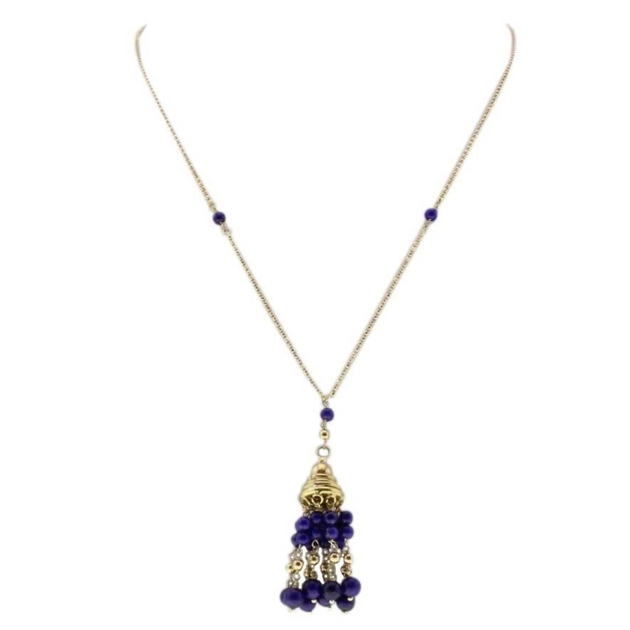 Blue Lapis, 18K Yellow Gold Pendant Necklace  For Sale