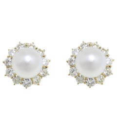 Vintage 7.42 ct Diamonds, 6.50 g Big australian Pearls Earrings