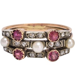 Antique Victorian Ruby Diamond Pearl Harem Ring