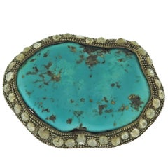 Large Loree Rodkin Turquoise Rose Cut Diamond Gold Ring