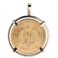 Vintage Mexican Peso in 14 Karat Yellow Gold Pendant Frame