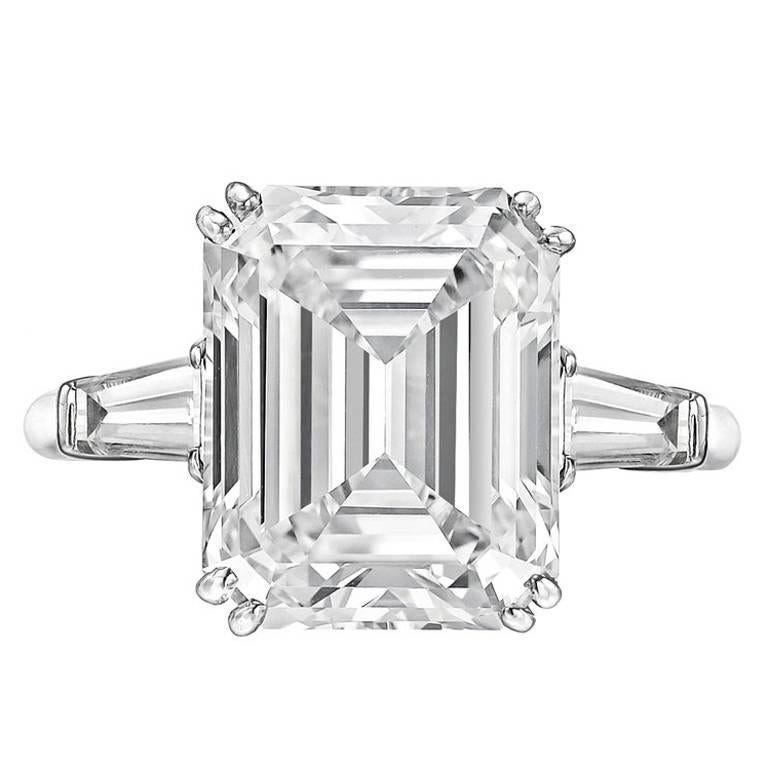 GIA Certified 5.10 Carat E Color VS2 Clarity Emerald Cut Diamond Engagement Ring