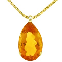 Modernist 26 Carat Citrine and Diamond Gold Pendant