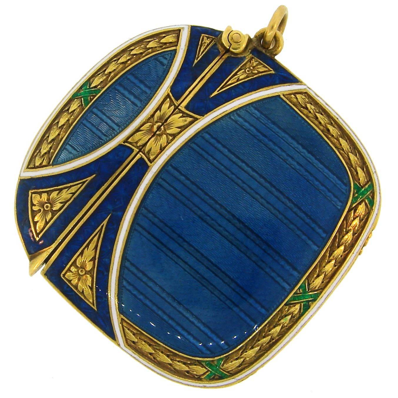 Lacloche Freres Enamel Yellow Gold Pedant with Secret Compartment