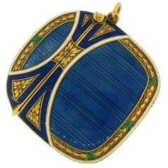 Lacloche Freres Enamel Yellow Gold Pedant with Secret Compartment