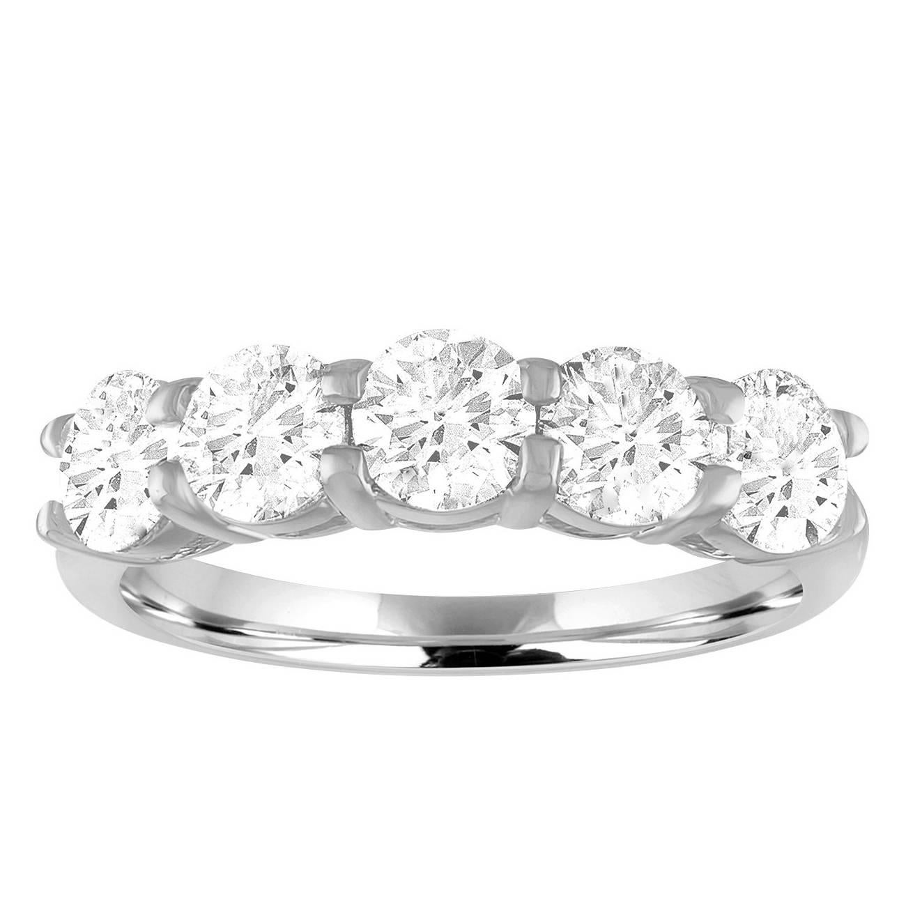 1.75 Carat Diamond Five Stone Gold Half Band Ring For Sale