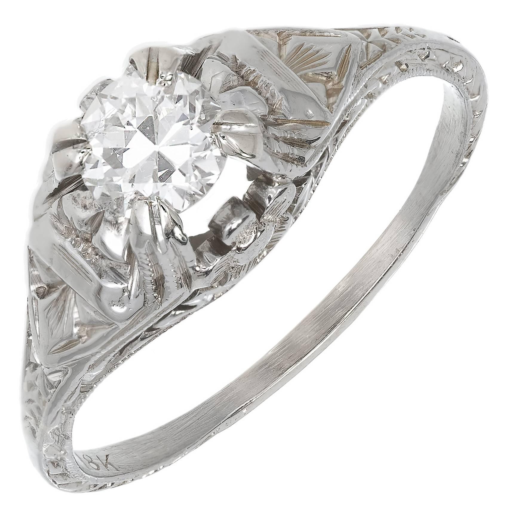 EGL Certified .40 Carat Diamond Gold Filigree Art Deco Engagement Ring