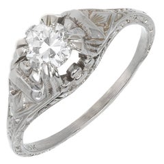 Vintage EGL Certified .40 Carat Diamond Gold Filigree Art Deco Engagement Ring