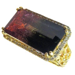 Watermelon Tourmaline Diamond Gold Ring