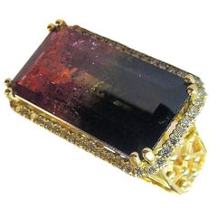 Watermelon Tourmaline Diamond Gold Ring 6