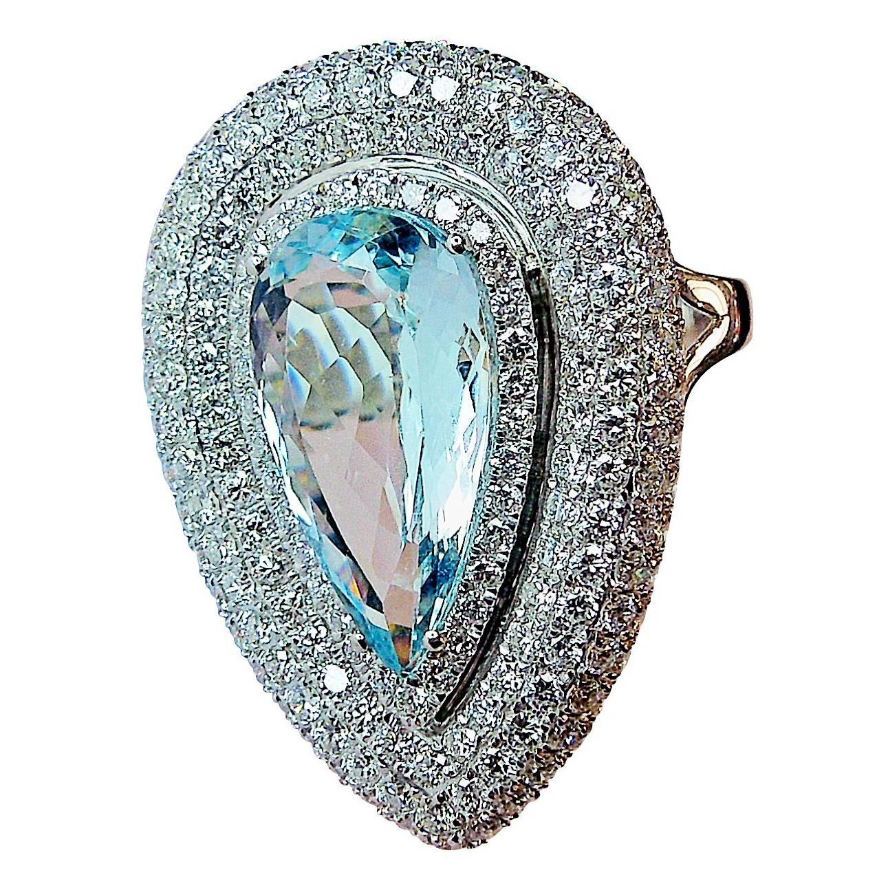 Pearshape Aquamarine Diamond Gold Ring