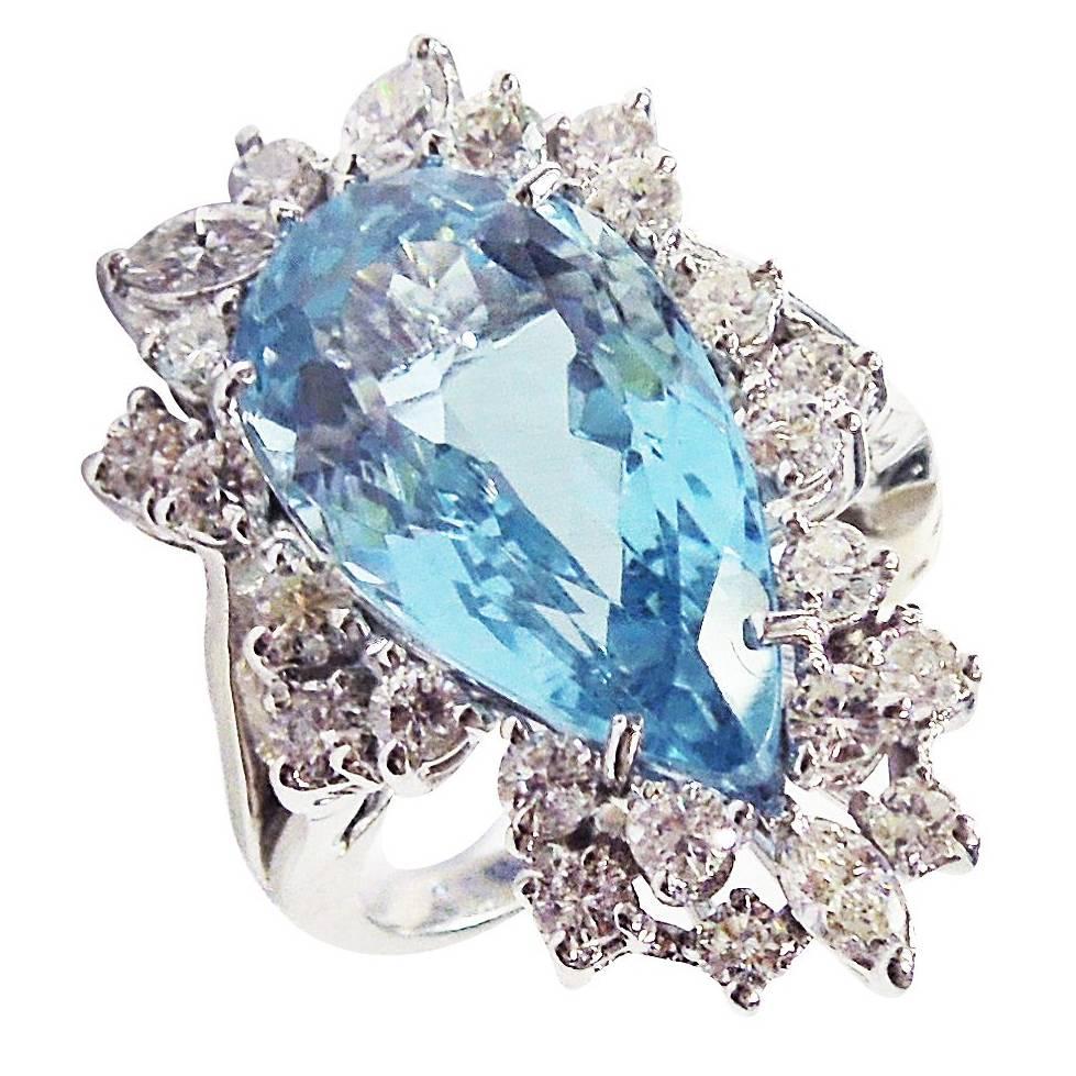 Pear Shape Aquamarine Diamond Gold Ring