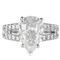 Peter Suchy GIA Certified 3.58 Carat Pear Diamond Platinum Engagement Ring