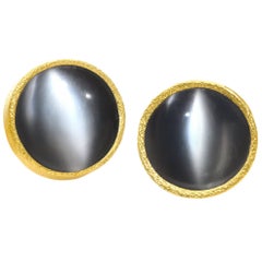 Devta Doolan Glowing Cat's Eye Moonstone Petite Round Button Stud Earrings