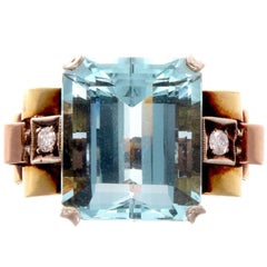 Retro Aquamarine Diamond Gold Ring