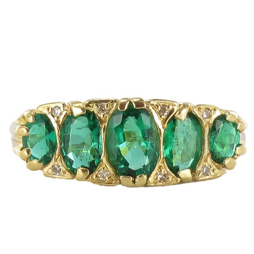 1900s Edwardian 1.66 Carat Emerald Diamond Yellow Gold Ring