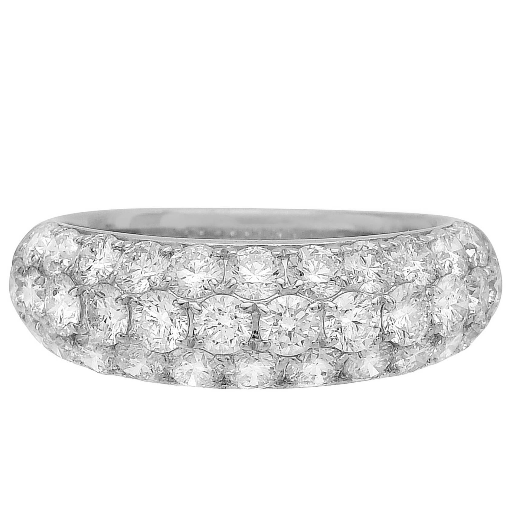 Three-Row Pave Diamond Platinum Dome Band For Sale