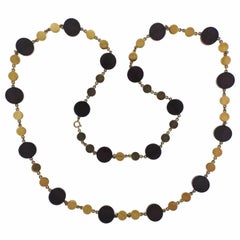 1970s Ebony Wood Gold Long Necklace