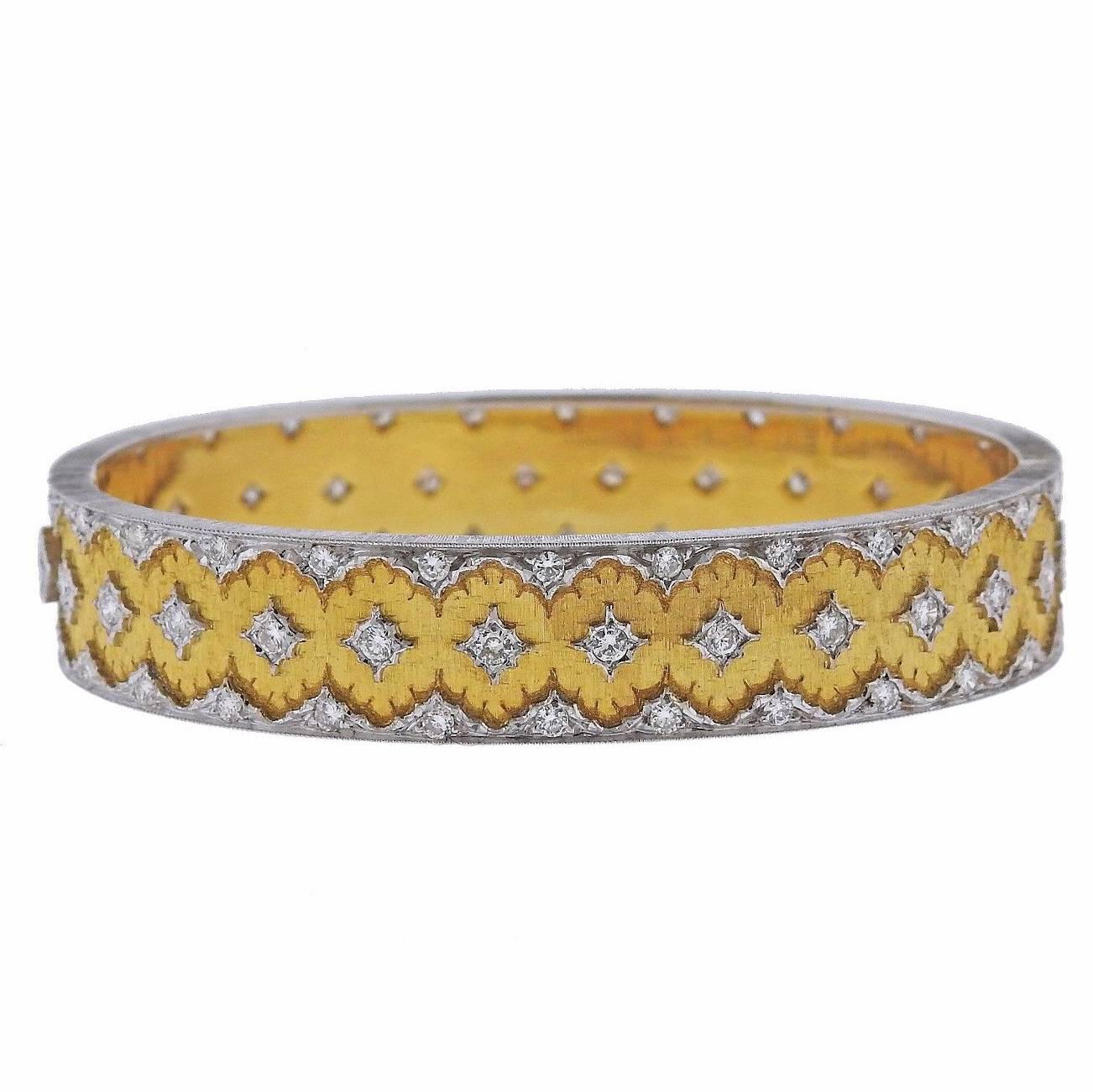 Buccellati Diamond Gold Bangle Bracelet For Sale