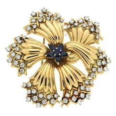 Harvest Time Sapphire Diamond Gold Brooch 6