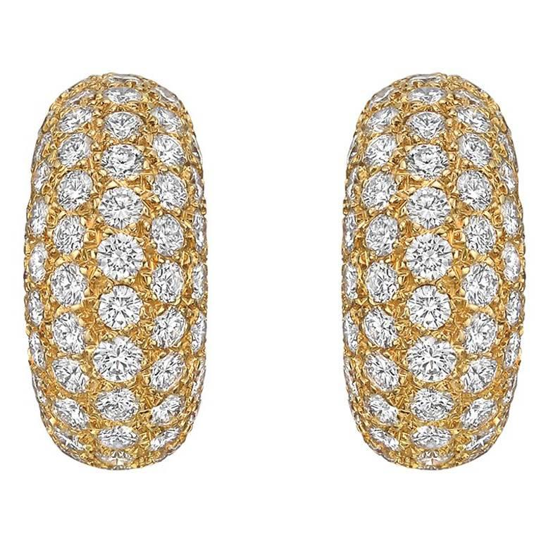 Van Cleef & Arpels Diamond Domed Half-Hoop Earrings