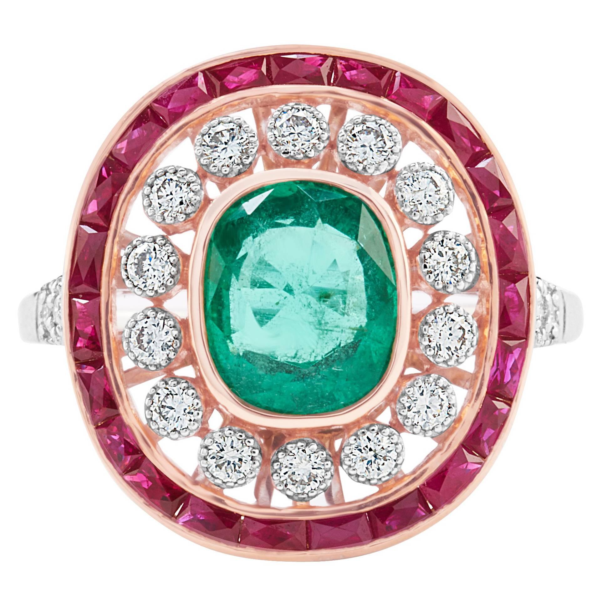 Natural Emerald Natural Ruby Diamond Dress Ring For Sale