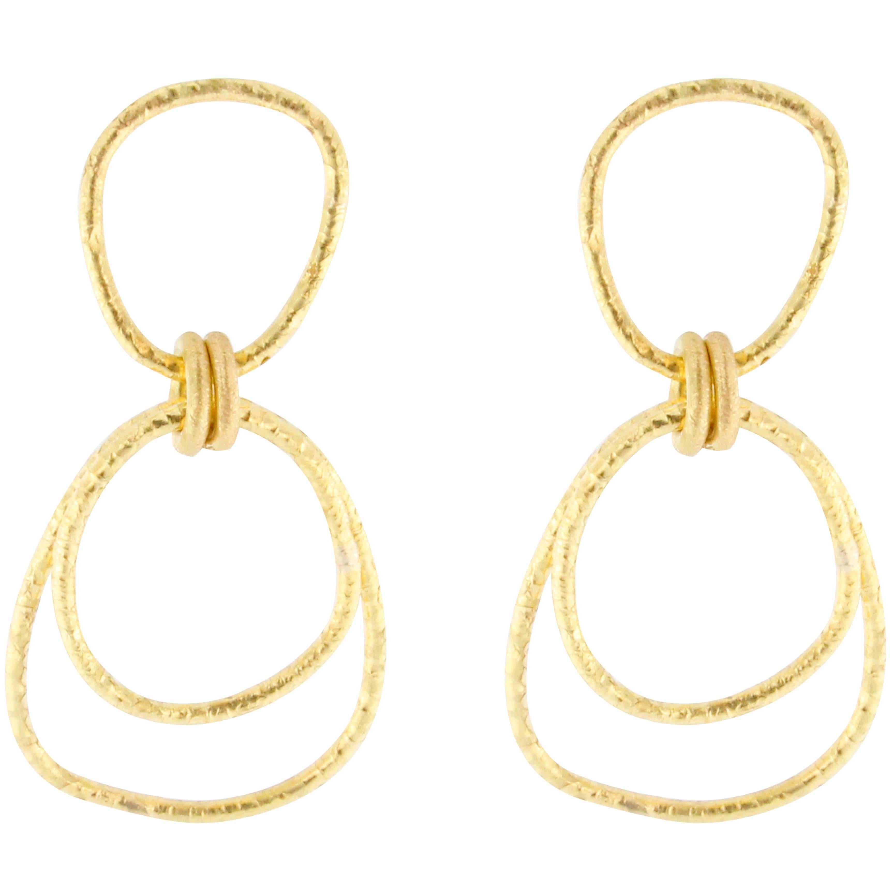 Jona 18 Karat Yellow Gold Irregular Hoop Pendant Earrings