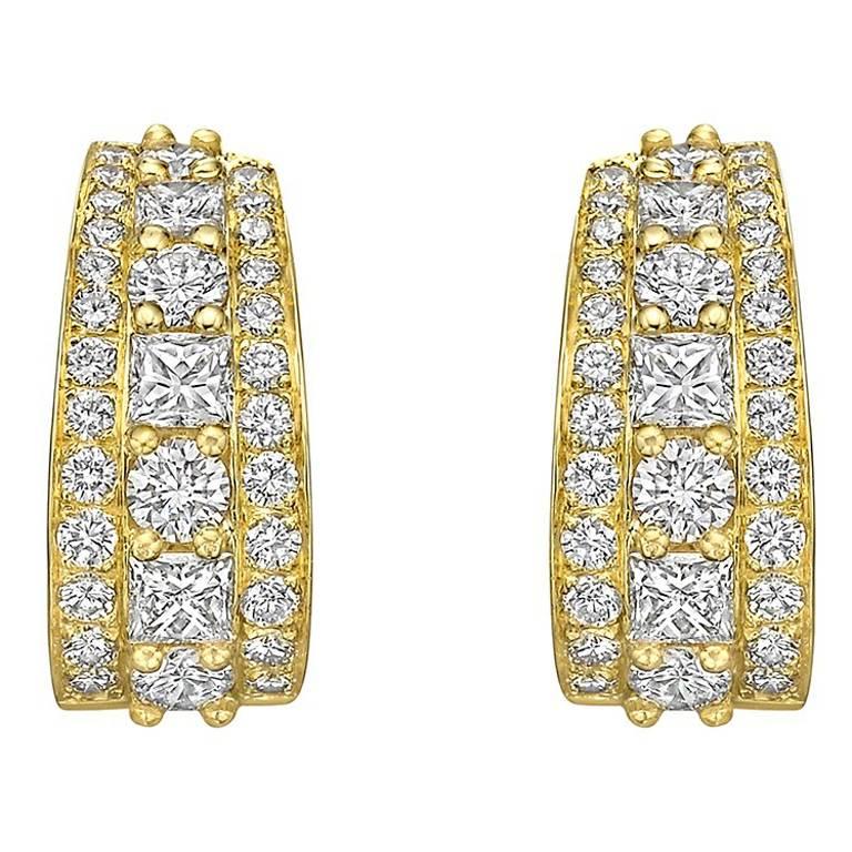 Van Cleef & Arpels Yellow Gold Three-Row Diamond Earclips
