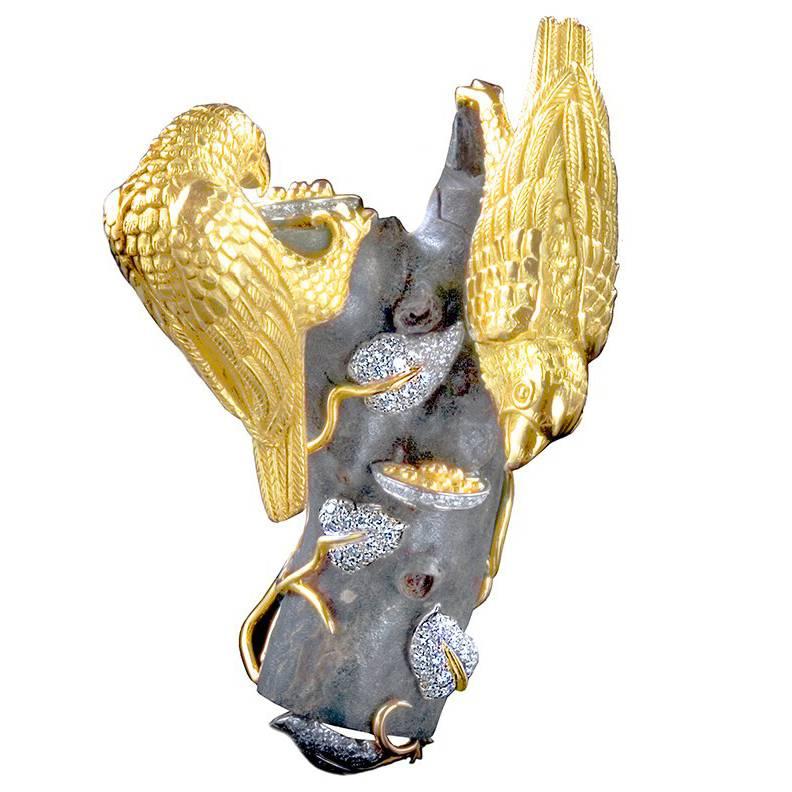 18k Gold 1.99ct. of Diamonds ANGEL AND PETER ON TREE Brooch John Landrum Bryant For Sale