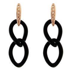 Jona Onyx Curb Link Brown Diamond 18 Karat Rose Gold Pendant Earrings