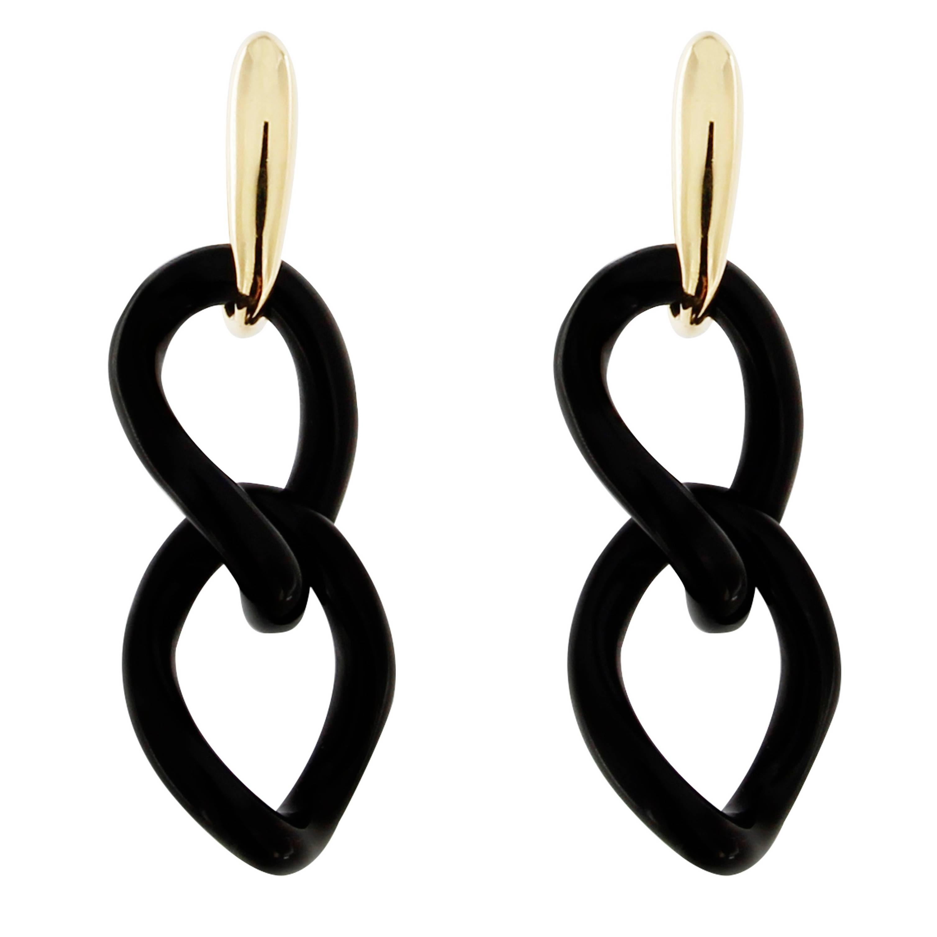 Jona Black Agate 18 Karat Yellow Gold Pendant Earrings