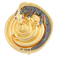 Green Yellow Purple Diamond 18k IGUANA WHIRLPOOL Brooch by John Landrum Bryant