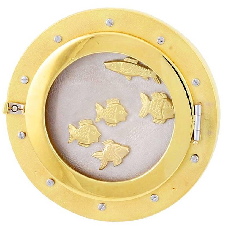 18k White and Rose Gold PORTHOLE Brooch by John Landrum Bryant For Sale