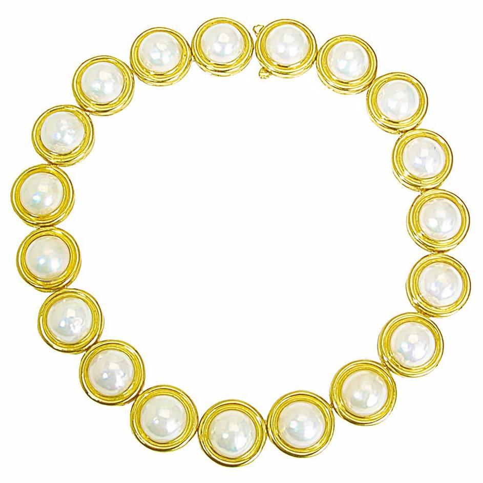 Mabe Pearls Gold Necklace For Sale