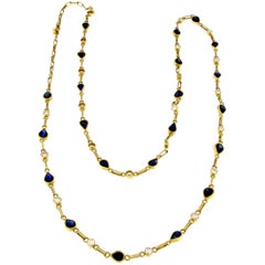 Necklace in Blue Sapphire and Diamond in 18 Karat Yellow Gold