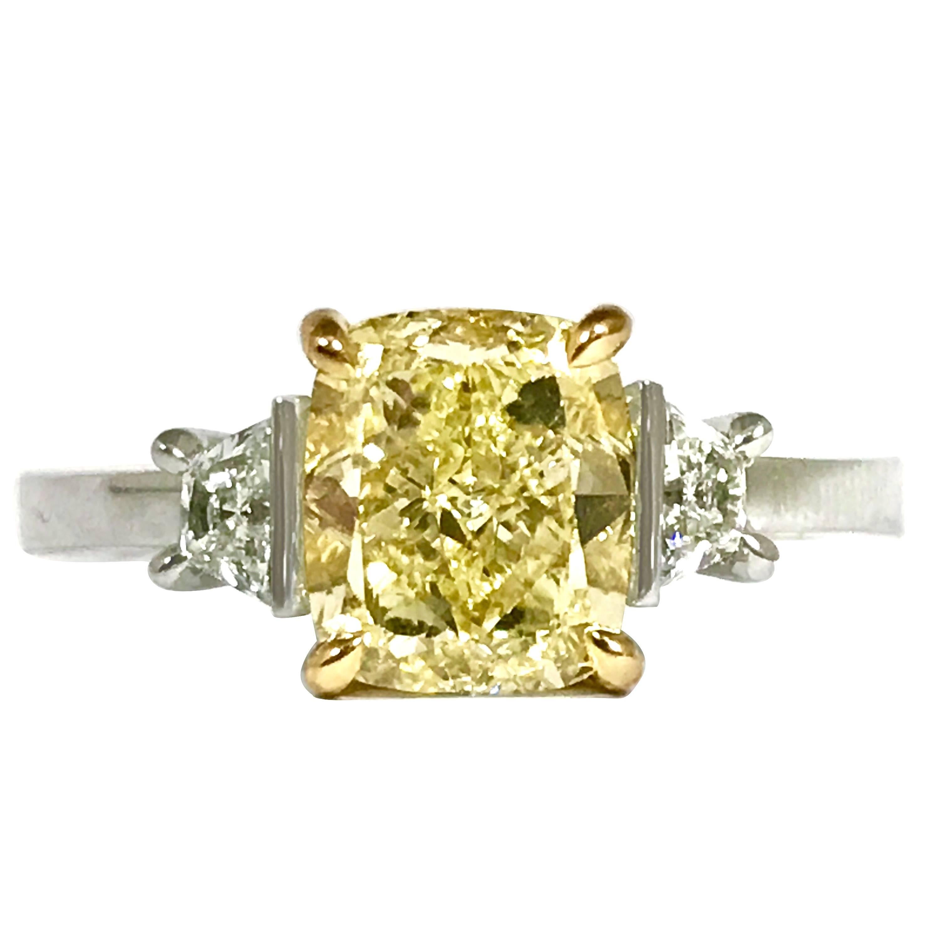 Fancy Yellow Diamond 2.42 Carat GIA Certified Platinum Ring