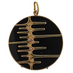 1970s Onyx Diamond Gold Pendant