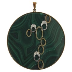 1970s Malachite Diamond Gold Pendant