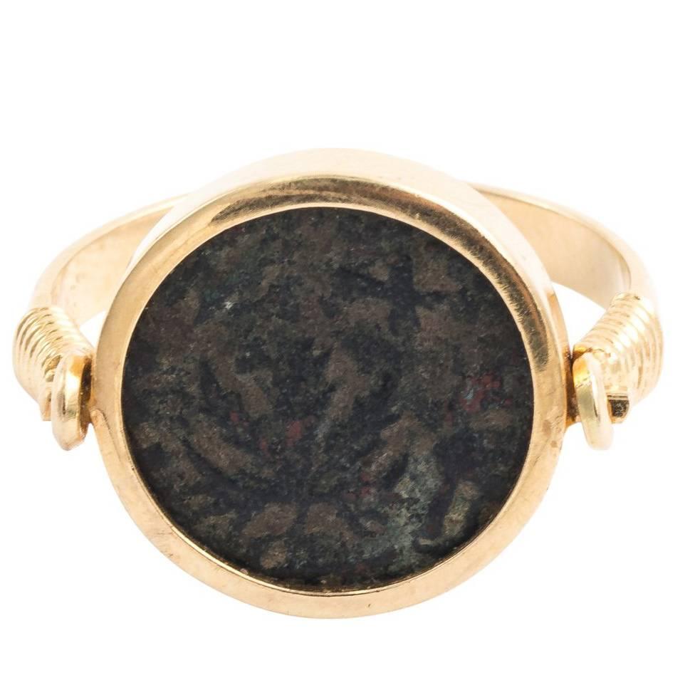 Late Victorian Roman Coin Ring Set in 18 Karat Gold For Sale