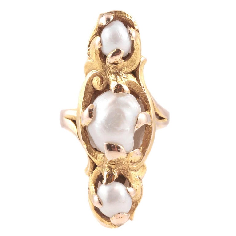 Art Nouveau Pearl Yellow Gold Ring For Sale at 1stDibs