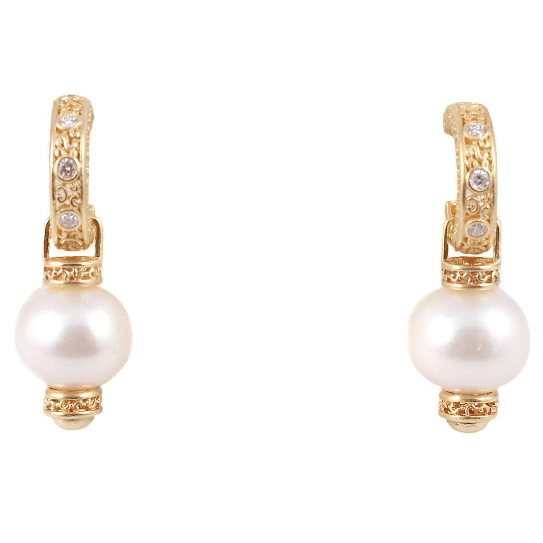Pearl Diamond Yellow Gold Earrings
