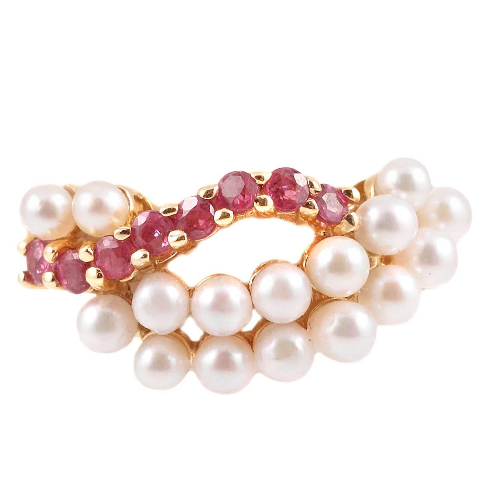 Cultured Pearl Ruby Yellow Gold Ring