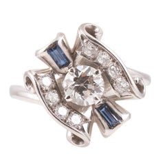 Diamond Blue Sapphire Platinum Iridium Vintage Ring