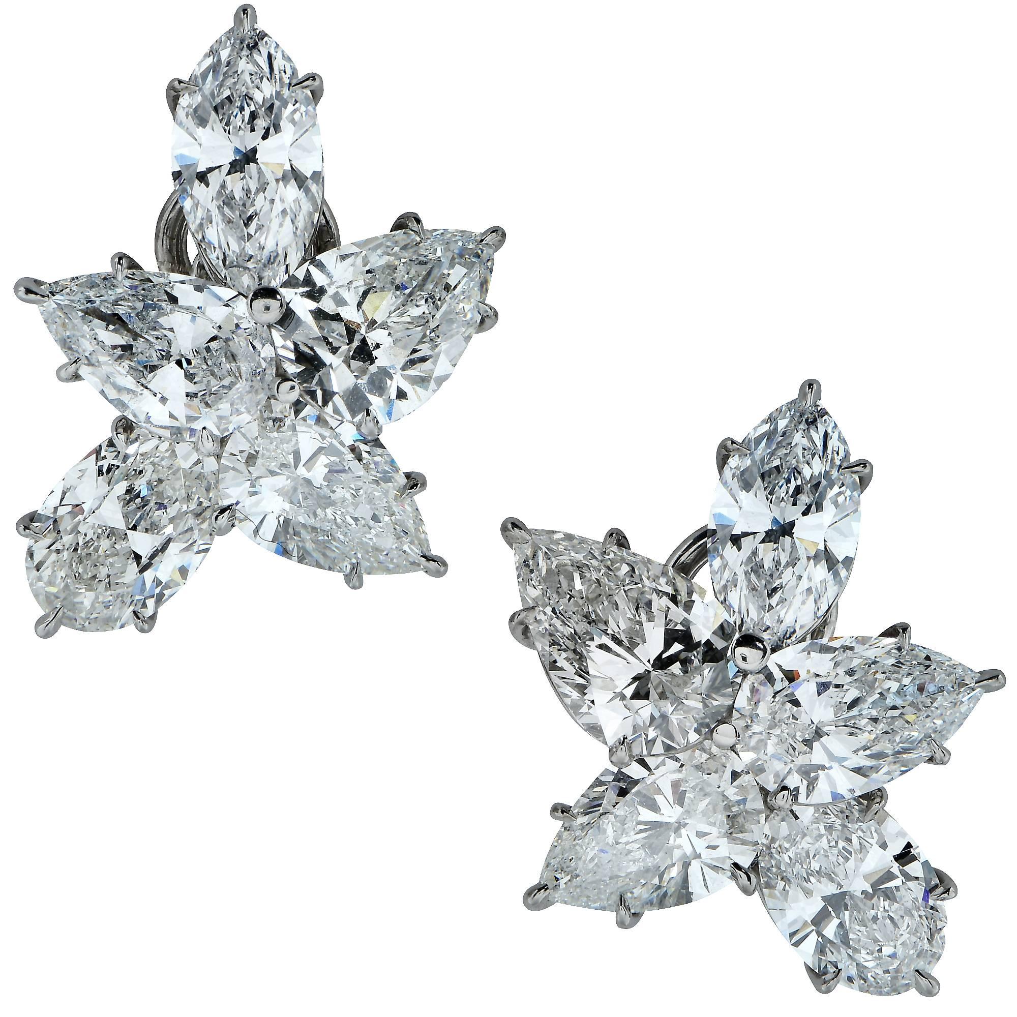Vivid Diamonds 12 Carat Diamond Platinum Flower Earrings